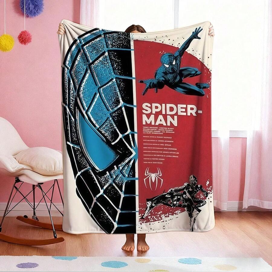 1pc S-Pider-Man Print Blanket,Retro Cartoon Style Throw Blanket,Cartoon Character Printed Blanket,All-Season Universal Nap Blanket,Character Home Decor Blanket,Modern Fashion Gift Suitable For Home Bedroom Bed Sofa Office Lunch Break Cover Picnic Blanket - Nhiều màu - Xem 1