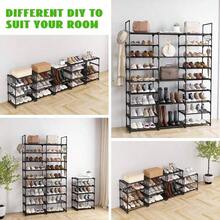 Tomnk 9 Tiers Shoe Rack Organizer, Black High-Quality Shoe Storage Rack, 50-55 Pairs, Stackable Metal Shelf With Hooks For Entryway, Shoe Racks For Bedroom Closet - 黑色 - 查看 6