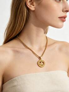 1 pieza Collar con colgante de acero inoxidable tallado con diseño del signo zodiacal Géminis, diseño unisex para uso diario/combinación, adecuado como regalo de cumpleaños y festividades - Géminis - Ver 3