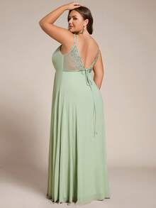 EVERPRETTY Plus Size Backless Lace Tie-Up Multi-Way Chiffon Sleeveless Deep V-Neck Bridesmaid Dress Suitable For Wedding, Vacation, Beach Party - Mint Green - View 6
