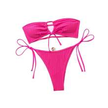New Strapless Solid Color Bikini With Laces, Sexy Backless Swimsuit For Women. - ZH320RO - 查看 6
