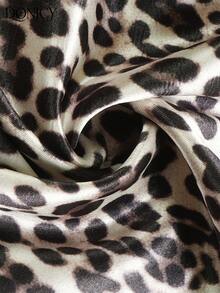 DONICY Camicia da donna in raso con stampa leopardata marrone, maniche corte, casual da ufficio per l'estate - Multicolore - Visualizzare 4