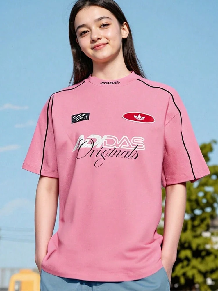 adidas originals GFX T-SHIRT 時尚舒適運動短袖落肩袖T卹 女款KG6679 - 粉色 - 查看 1