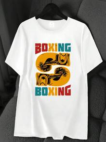 Boxing Gloves, Colorful English Print T-Shirt. Available In 6 Colors, Short Sleeve, Round Neck, High-Elasticity Casual Sports Top. Machine Washable. Suitable For Spring And Summer. Can Be Worn In All Seasons. Women's Clothing. Elegant Party Outfit, T-Shirt For Elegant Ladies, Blouses Suitable For Curvy Women, Casual Wear, Cool And Sweat-Free Summer Clothing, Fun Letter Print. - 白色 - 查看 1