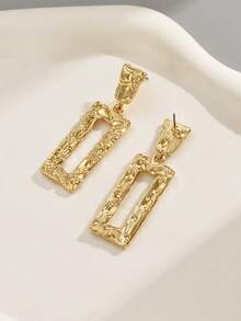1 par de pendientes largos minimalistas y geométricos de diseño único, adecuados para uso diario - Dorado - Ver 2