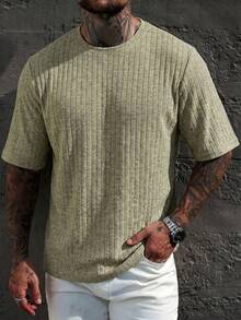 GRDR Men's Casual Minimalist Knit Short Sleeve Top, Summer - Khaki - View 5