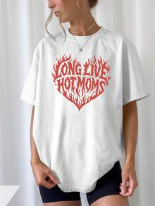 Flame Hot Mom Retro Print T-Shirt: Effortlessly Create A Sweet And Casual Look. Perfect For Summer Leisure Time, Daily Commutes, Casual Outings, And Vacations! - High Quality - 白色 - 查看 6
