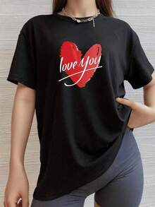 100% Algodón Premium: Camiseta única con diseño Y2K de corazón rojo estilizado que dice love you ideal para mostrar tu amor y estilo en cualquier ocasión perfecta para el armario moderno y juvenil disponible en tallas variadas fácil de combinar y expresar tu personalidad- Ropa de Moda Casual Suave y Transpirable para Diario - Negro - Ver 6