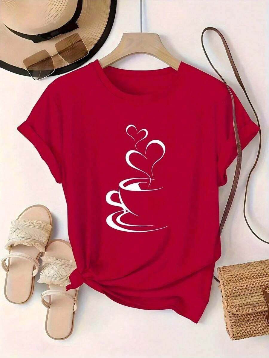 Nueva Camiseta de Talla Grande para Mujer, Camiseta Deportiva Estampada de Manga Corta para Primavera/Verano/Otoño, Ropa de Mujer, Top Casual de Cuello Redondo, Hecha de Cómoda Fibra de Poliéster y Algodón