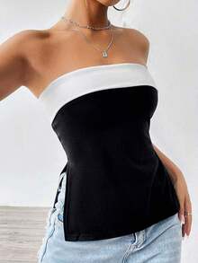 Top tubo con bloqueo de color negro y estilo Y2K para mujer en verano - Blanco y Negro - Ver 1