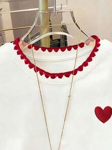 Camiseta gráfica para mujer, nuevo diseño de verano, blanca con bordado de corazón rojo y diente de perro, para uso al aire libre, estilo callejero, uso casual, citas, camiseta de manga corta para mujer - Blanco 2 - Ver 3