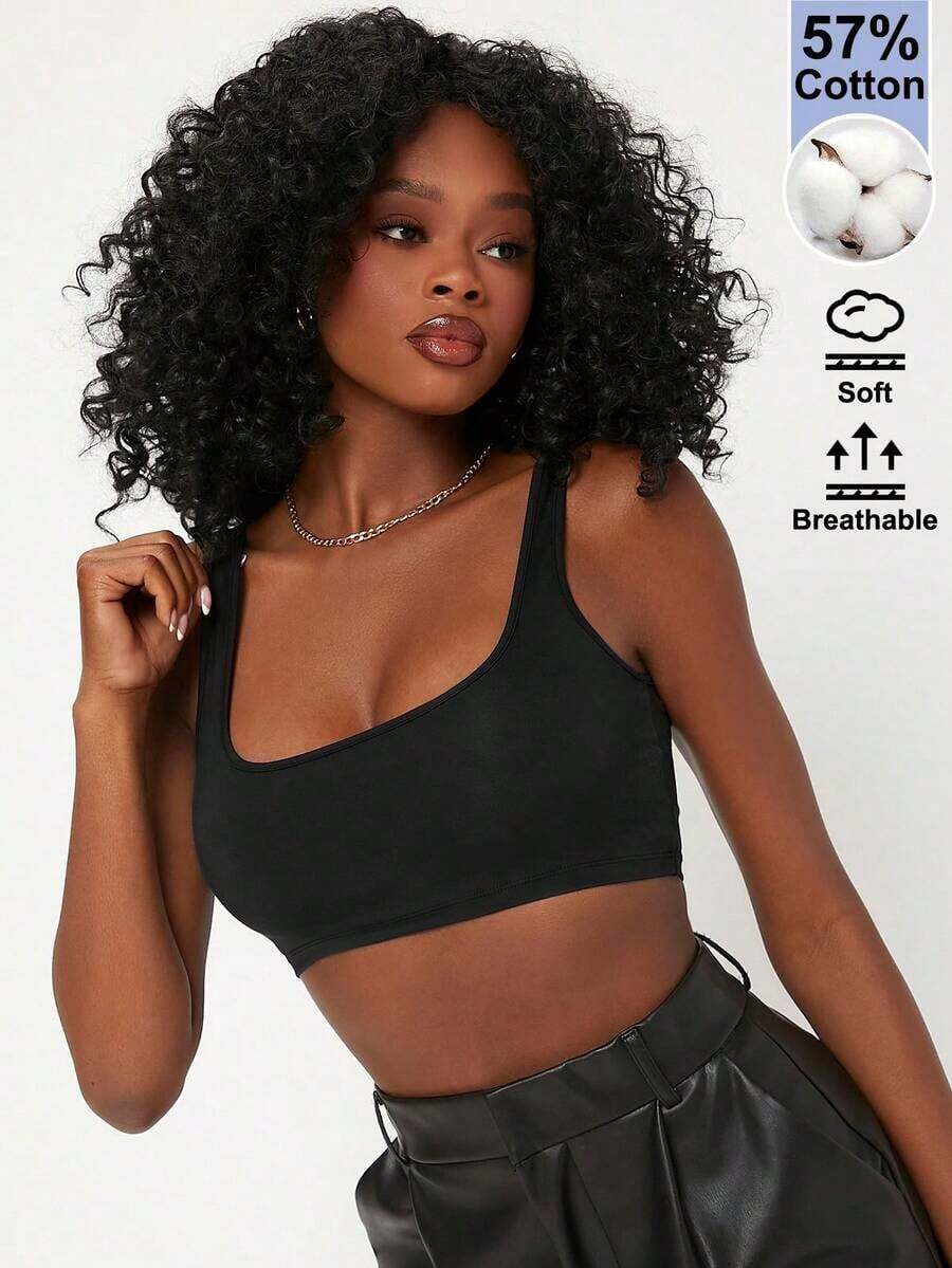 BASICS Top corto tubo sólido - Negro - Ver 1
