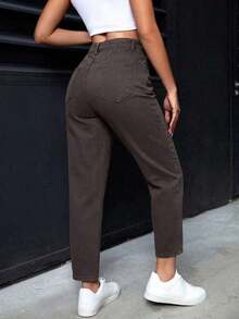 Pantalones vaqueros informales de mujer con bolsillos de forma cónica y multiusos - Café integral - Ver 5