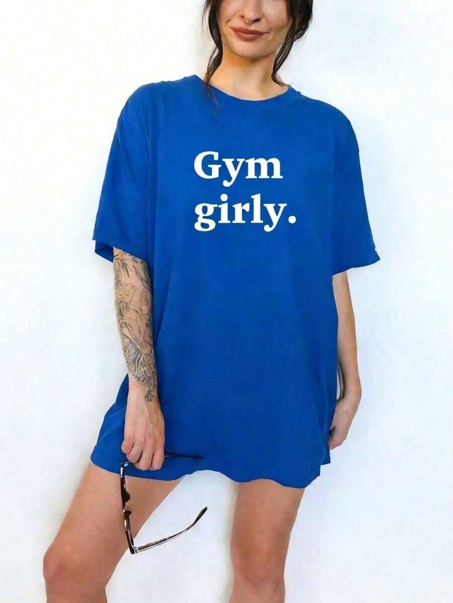 Cute Unisex Premium Casual Gym T-Shirts, Feminine Style, For Workout, Funny Gym T-Shirt, Gym Mouse, Weightlifting, T-Shirt, Feminine Gym Style - Unisex, Loose Fit, Comfortable, Vintage Urban Style, Cotton T-Shirt. - 藍色 - 查看 1