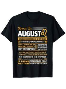 Leo August Birthday T-Shirt - Leo Symbol And Birth Month - Ultra-Soft And Breathable Fabric - Vintage Casual Crew Neck T-Shirt - Leo Zodiac Gift - Comfortable To Wear In Any Weather - 黑色 - 查看 1