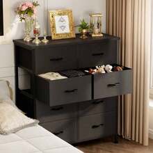 Sweetcrispy Dresser For Bedroom With 8 Drawers Tall Dresser & Chest Of Drawers Fabric Dresser With Wood Top And Sturdy Steel Frame - 黑色 - 查看 3