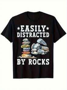 Camiseta Divertida para Hombres con Diseño Geológico - Camiseta Gráfica con un Colorido Diseño de Piedras para Aquellos que se Distraen Fácilmente con las Rocas - Camiseta Cómoda Ideal para Coleccionistas de Rocas, Geólogos y Amantes de las Actividades al Aire Libre - Perfecta para Uso Casual, Regalos de Cumpleaños - Negro - Ver 1