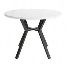 Dining Table And Chair Set (5 Pieces), Modern, Simple, Round, Marble, With Black Metal Table Legs + 4 Ergonomic Black Suede Chairs. - Black and White - View 8