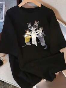 Camiseta de manga corta para mujer con diseño y estampado únicos, nuevo estilo de verano holgado para , top favorecedor para100% Cotton - Negro - Ver 5