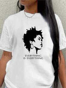 This Short-Sleeved Polyester T-Shirt, Decorated With African Feminine Motifs And The Slogan "Everything Is OK," Is Lightweight And Durable, Suitable For Casual Wear At Home, Restaurants, Or Offices. Women's Blouses > Clothing - 白色 - 查看 6