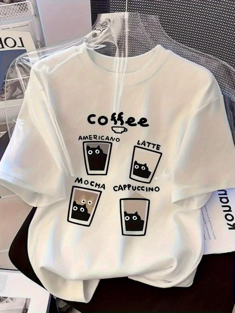 1 Women's Pure Cotton T-Shirt With Letter And Anime Print, Simple Design, Comfortable And Breathable, Suitable For Daily Casual Wear, Showing A Natural And Elegant Style, Must-Have For Summer Parties, Local Shipping, 180g 100% Cotton. - 白色 - 查看 1