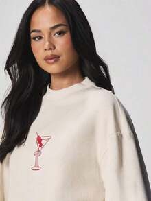 Camiseta de algodón de gran tamaño con estampado de copa de cóctel, perfecta para salidas casuales de verano y reuniones de fin de semana. - Albaricoque - Ver 4
