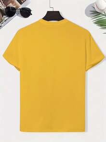 Boys' Graphic Print Cotton T-Shirt, Creative Kids' T-Shirt, Lightweight And Comfortable Short Sleeve Casual T-Shirt, Summer Clothes For Children - 黃色 - 查看 2
