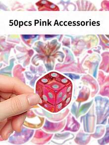 50pcs Pink Accessories Creative Cartoon Stickers DIY Guitar Luggage Refrigerator Water Cup Planner Supplies Decorative Laptop Personalization Stickers - Multicolor - View 5