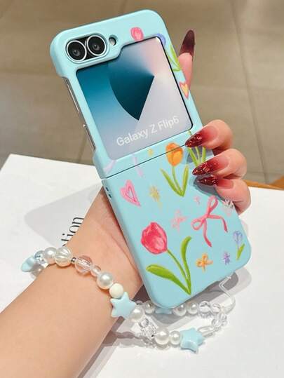 1 chiếc ốp lưng điện thoại gập thời trang đơn giản dễ thương làm từ chất liệu PC, họa tiết hoa tulip xinh xắn, kèm dây đeo cùng màu, giúp bảo vệ và chống rơi vỡ: Dành cho Samsung Galaxy Zflip 3/Zflip 4/Zflip 5/Zflip 6/Zflip 7/ Razr 60/ Razr 50/Galaxy Z Flip 7 FE