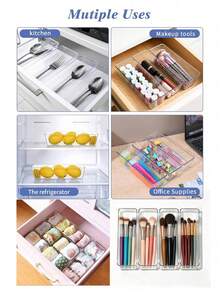 6pcs Transparent Cup And Spoon Storage Box, Cosmetics Storage Basket, Skin Care Product Storage Rack, Bedroom Dresser Storage Box, Clear Stackable Drawer Organizer, Multi-Purpose Desktop Storage Box, Multi Specification Desktop Storage Box, Compartment Sorting Box In The Drawer, Space-Saving Organizer - Multicolor - View 3