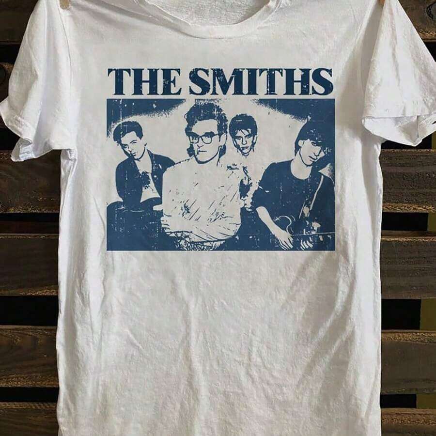Cómodo [Camiseta Vintage de los Smiths] Camiseta de hombre de los Smiths, 100% algodón suave, de inspiración vintage, casual y versátil, con diseño de póster de la banda de punk rock, manga corta, lavable a máquina, blanco clásico, playeras de mujer algodon, blusa casual mujer,  mujer - Negro - Ver 1