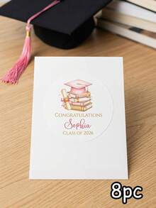 8/20/40pc Custom Graduation Stickers,Text Graduation Favor Stickers,Personalized Name & Class Of 2026 Graduation Labels,Pink Watercolor Grad Cap & Book Design,For Graduates / High School & College Grads,Graduation Party Decor / Envelope Sealing / Favor Bags / Graduation Gifts - Multicolor - View 8