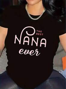 Comfortable Print. "Best Grandma" T-Shirt | Ideal For Lounging, Durable And Comfortable, Soft Fabric, Perfect Gift For Family Gatherings, Lightweight Design,  And Fashionable Everyday Top, Crew Neck, Medium Stretch Fabric. Simple And Casual Summer Top. - 黑色 - 查看 1