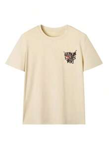 Women's Short-Sleeved T-Shirt With Round Neck And "Jesus Loves You" Print, Casual Style, Suitable For Everyday Wear, Summer White Color. - 黑色 - 查看 6