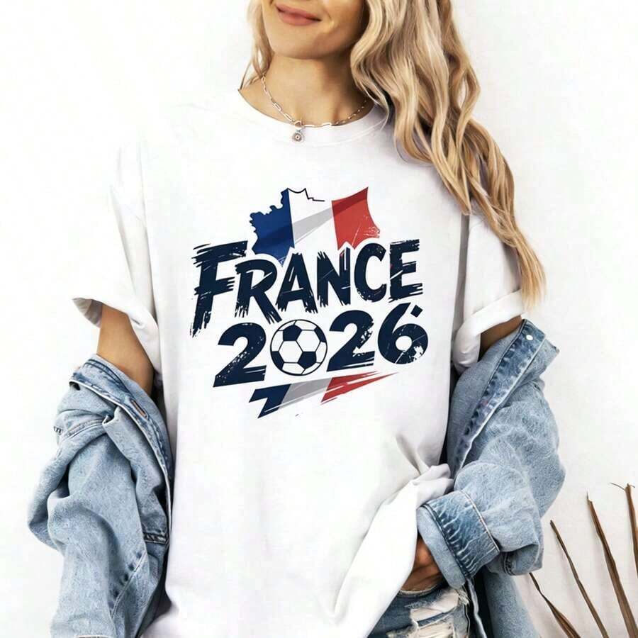 France 2026 Supporter T-Shirt, Football Fan T-Shirt With French Flag, 2026 World Cup Supporter Shirt, Gift For The French National Team. Women's T-Shirts - 白色 15 - 查看 1