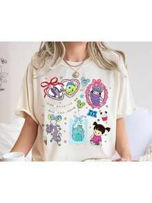 This Adorable Monsters Inc. T-Shirt For Women Is Made Of 100% Cotton. It's A Great Choice For Summer, Offering A Relaxed And Stylish Look. The Lightweight 180g White T-Shirt Is Available In Sizes S To XXL. - 白色 - 查看 1