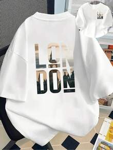 New Men's Fashion T-Shirt, 180g Weight, 1% Cotton, With A Double-Sided Print Of London's Big Ben, Suitable For Home, Casual Everyday Wear, And Sports. A Popular New Style, A Must-Have For Men, With Front And Back Panels – Perfect For Layering In Spring And Autumn Or Wearing Alone In Summer. Unisex. - 白色 - 查看 1