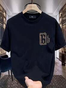 New Men's Short-Sleeved Crew Neck T-Shirt, 180g Cotton, Versatile, Fashion Brand, Summer Print, For Couples, Sweat-Absorbing And Breathable - Suitable For Layering In Spring And Autumn, And As A Single Garment In Summer, Unisex. - 黑色 - 查看 2