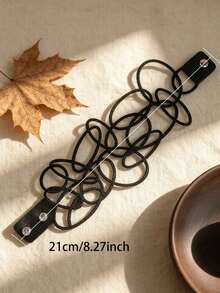 1pc Hollow Exquisite Black Double Layer PU Leather Jewelry Personalized Elegant Daily Commute Arm Accessory Fashion Gothic Geometric Bracelet - Black - View 5