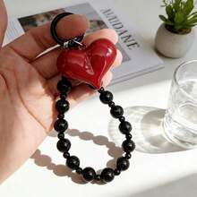 Short Phone Lanyard With Red Big Heart Pendant, Suitable For Camera, Bag, Keys, Universal Clip - Black - View 4