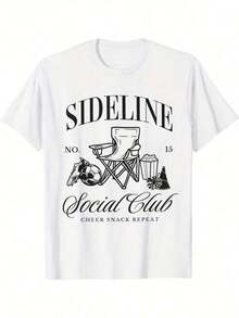 Soccer Team Mom T-Shirt - Fun "Sideline Social Club" And "Cheer Snacks" Design - Lightweight White T-Shirt For Soccer Moms, Birthday Parties, Sporting Events - Perfect Mother's Day Gift, Casual Event Wear, Casual Crew Neck, Comfortable And Informal Clothing - 白色 - 查看 6