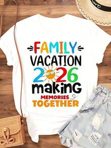 "Family Holidays 2026: Creating Memories Together" T-Shirt For Family Trips, Summer Clothes, Matching T-Shirts For Family Holidays 2026, Gift For Family Getaways, Short Sleeve T-Shirt, Crew Neck, Urban Vintage Style, Unisex, 220g, 100% Pure Cotton - 白色 - 查看 4