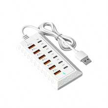 66W 12-Port USB Charging Station, 6 USB + 6 Type-C Fast Charging Adapter Hub For Smartphones, Tablets, Watches, Earphones - View 7