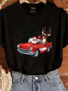 Women's T-Shirts With Christmas Cupcake Graffiti Print 2026, Casual Round Neck Short Sleeve T-Shirts, Korean Summer Fashion, Cotton Tops For Ladies, Cool Summer Clothes For Women - 黑色 2 - 查看 1