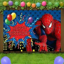 1pc Spider-Man Happy Birthday Backdrop Marvel Superhero Boy Party Decoration Cartoon Photography Background Indoor Holiday Gathering Scene Layout Cake Table Wall Tapestry Anime Fan Birthday Party Props Wall Hanging Decor - 多色 - 查看 6