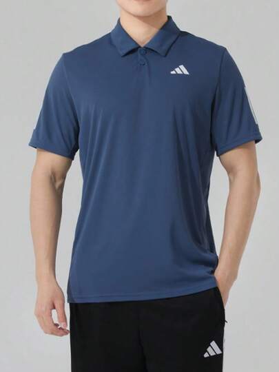  adidas Club 3-Stripes Polo Shirt 三條紋印花網球舒適運動短袖Polo衫 男款 藍色