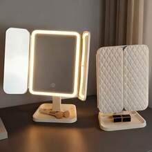 Back To School Portable LED Light Makeup Mirror, VanityMirror With Lights, 3-Fold Foldable Rechargeable Mirror With 2x 3x & 10x Magnification, Touch Control Mirror For Travel& Bedroom Use, Rechargeable Trifold Mirror - White - View 11