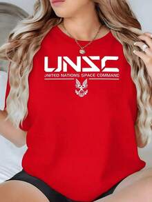 100% Cotton. International Space Command Symbol With Eagle Emblem And Stylized Lettering Conveying Strength And Unity. Women's T-Shirt, 100% Cotton, 220g. Women's Simple Solid Color T-Shirt, Loose And Slim Fit Casual Short Sleeve - 紅色的 - 查看 9