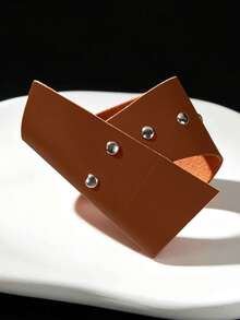 1pc Dark Gothic Metal Buckle Bracelet, Vintage Punk Style Adjustable Wristband, Subculture Fashion Wide Minimalist Exquisite Leather Bangle - Multicolor - View 14