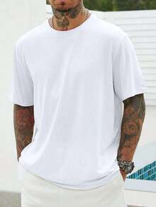 Manfinity RSRT Camiseta básica de manga corta y cuello redondo, de color liso, tallas grandes para hombre, para uso laboral - Blanco - Ver 1